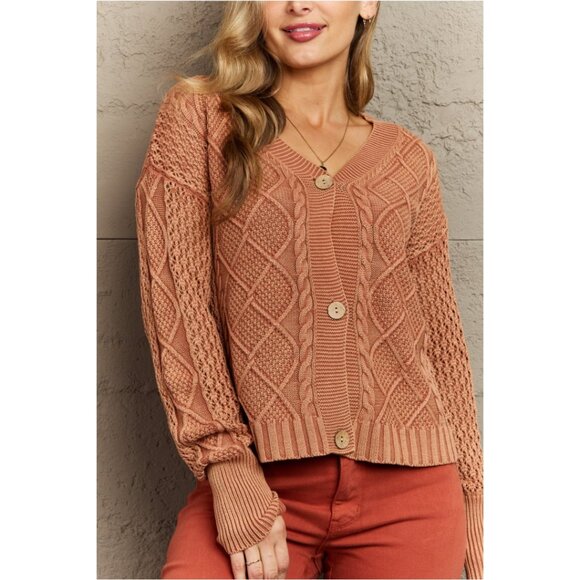 Brick Red Cable Knit Cardigan Sweater - Size Small - Picture 13 of 13